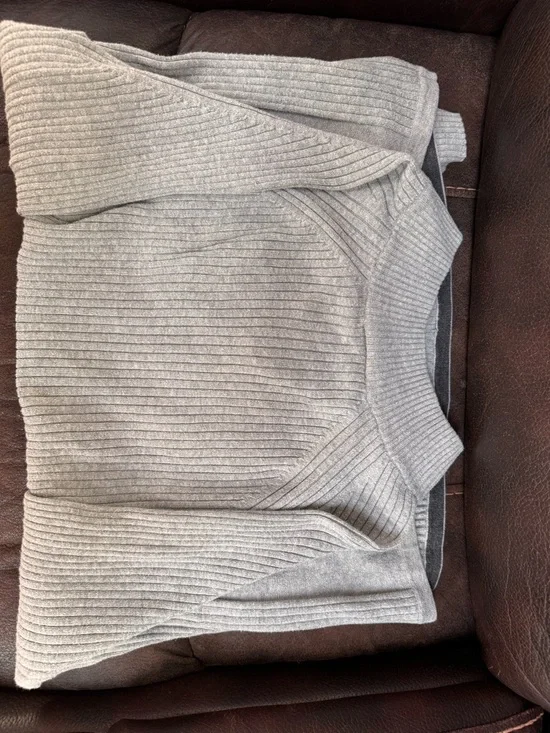 DKNY Two-Tone Gray Ribbed Cowl Neck Sweater - Picture 2 of 4